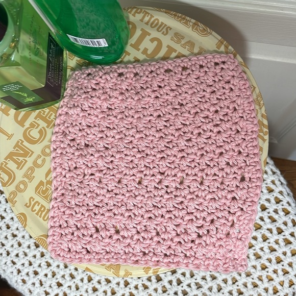 Handmade Crochet Kitchen Dish Cloth Powder Pink Bathroom Christmas Present Gift - Picture 6 of 17